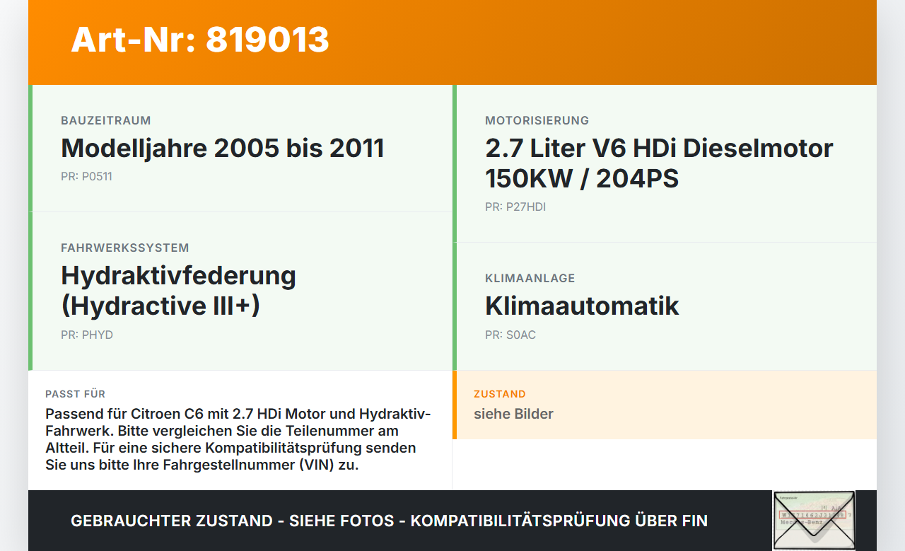 Citroen C6 TD 05-11 HDI 2,7 150KW Klimakompressor Klima Kompressor Citroen C6 TD 05-11 05.01.2007 9656572380... Vorschau 3