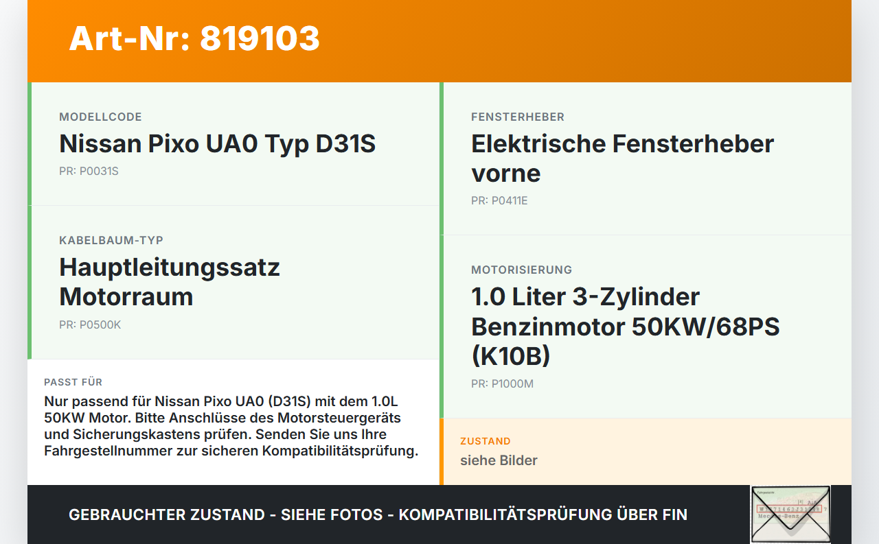 Nissan Pixo UA0 D31S 1,0 50KW Motor Kabelbaum Motorkabelbaum Leitungssatz Nissan Pixo UA0 D31S 04.09.2009... Vorschau 3