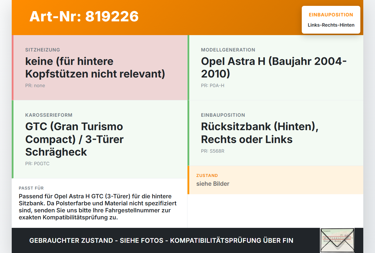 Opel Astra H GTC 06-10 Kopfstütze Rechts oder Links Hinten Opel Astra H GTC 06-10 30.01.2009 gebraucht Vorschau 3