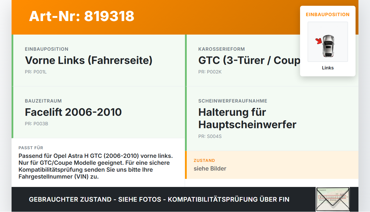 Opel Astra H GTC 06-10 Coupe Halter Träger Führung Aufnahme für Scheinwerfer Links Opel Astra H GTC 06-10... Vorschau 3