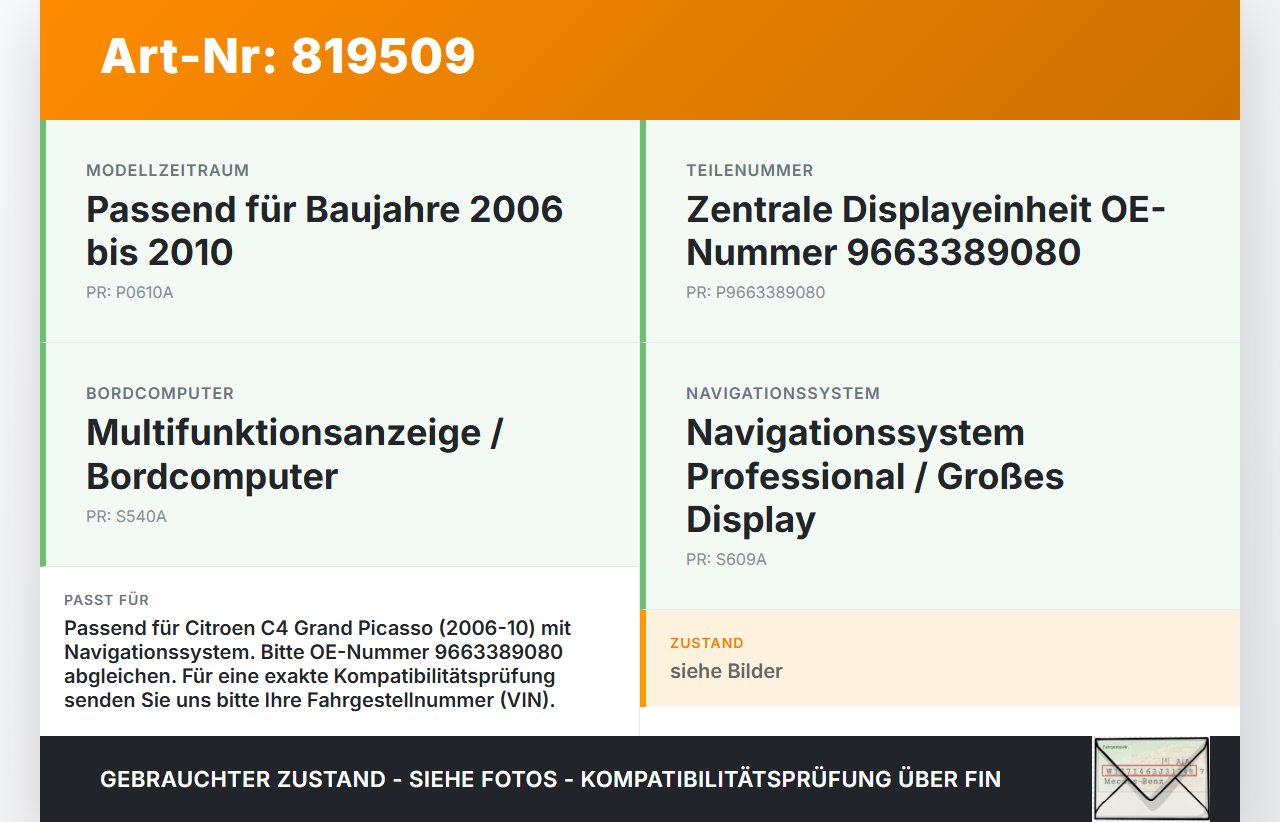 Citroen C4 Grand Picasso 06-10 Bordcomputer Display Monitor Citroen C4 Grand Picasso 06-10 20.10.2006 9663389080... Vorschau 3