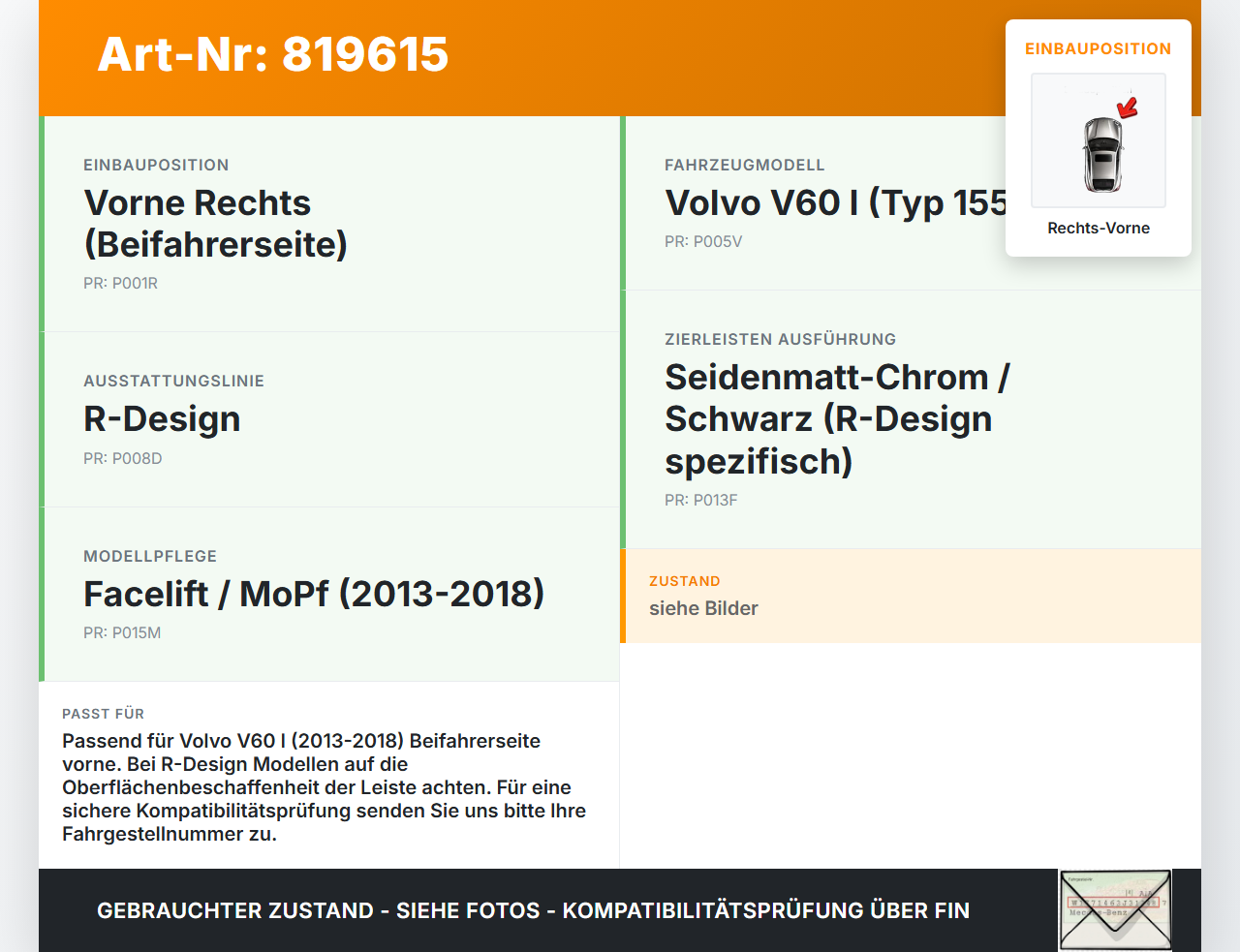 Volvo V60 I D3 13-18 Leiste Scheibendichtung für Tür Rechts Vorne Volvo V60 I D3 13-18 17.10.2014 gebraucht Vorschau 3