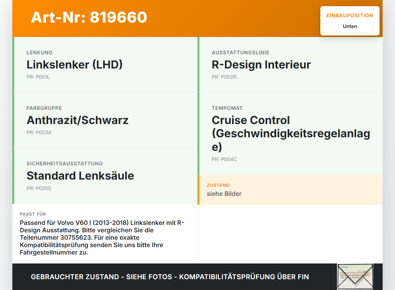 Volvo V60 I D3 13-18 Verkleidung Abdeckung Unten für Lenksäule Volvo V60 I D3 13-18 17.10.2014 30755623 gebraucht Vorschau 3