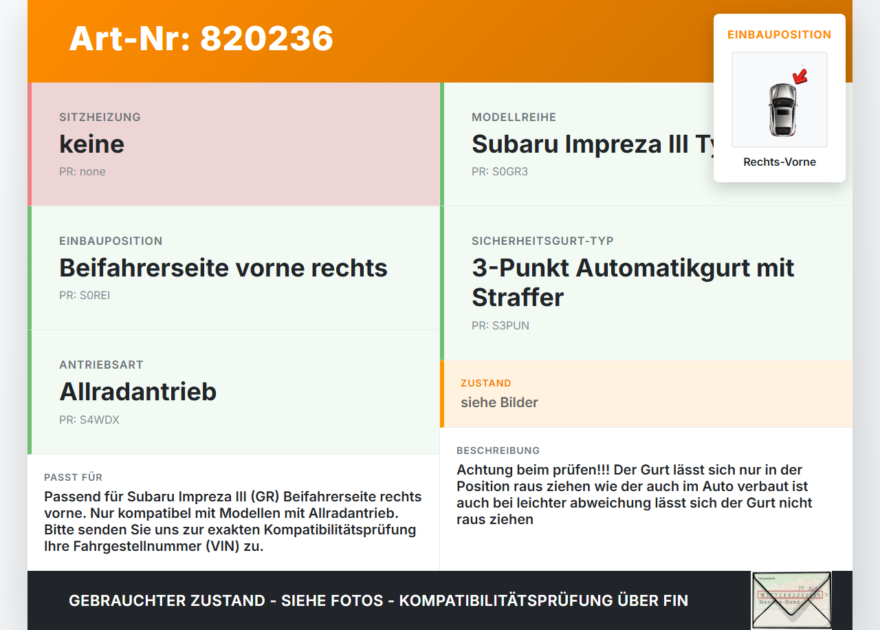 Subaru Impreza III GR 08-12 5T Gurt Sicherheitsgurt Gurtstraffer für Beifahrer Rechts Vorne Subaru Impreza III GR... Vorschau 3