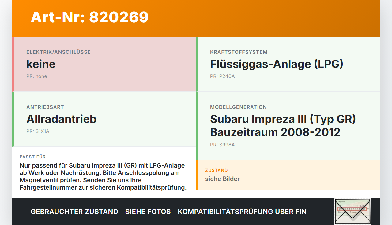 Subaru Impreza III GR 08-12 LPG Magnetventil Einspritzdüse Subaru Impreza III GR 08-12 18.06.2010 gebraucht Vorschau 3