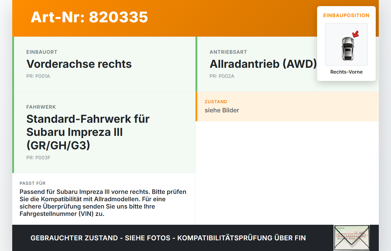 Subaru Impreza III GR 08-12 1,5 79KW Domlager Federbeinlager Lager für Stossdämpfer Rechts Vorne Subaru Impreza III... Vorschau 3