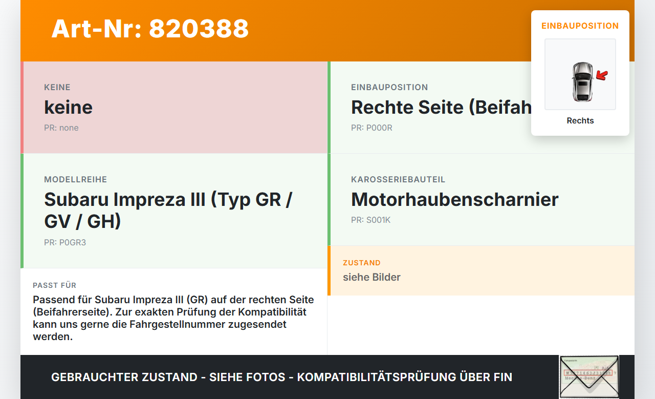 Subaru Impreza III GR 08-12 5T Scharnier für Motorhaube Motorhaubenscharnier Rechts Subaru Impreza III GR 08-12... Vorschau 3