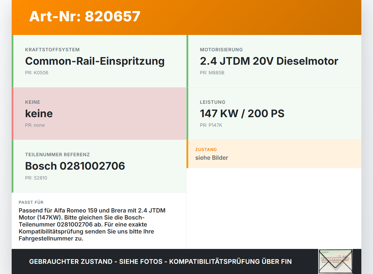 Alfa Romeo Brera 159 06-11 JTDM 2,4 147KW Railsensor Drucksensor Alfa Romeo Brera 159 06-11 01.05.2006 281002706... Vorschau 3