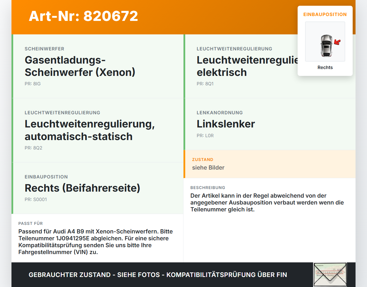 Audi A4 8W B9 15-19 Stellmotor für Scheinwerfer LWR Rechts Audi A4 8W B9 15-19 30.06.2017 1J0941295E 030785330503... Vorschau 3