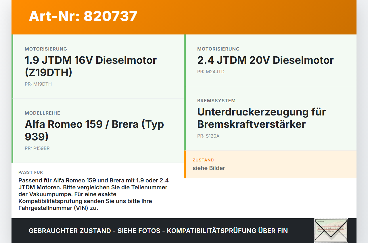 Alfa Romeo Brera 159 06-11 JTDM 2,4 147KW 939A3000 Z19DTH Unterdruckpumpe Vakuumpumpe Alfa Romeo Brera 159 06-11... Vorschau 3