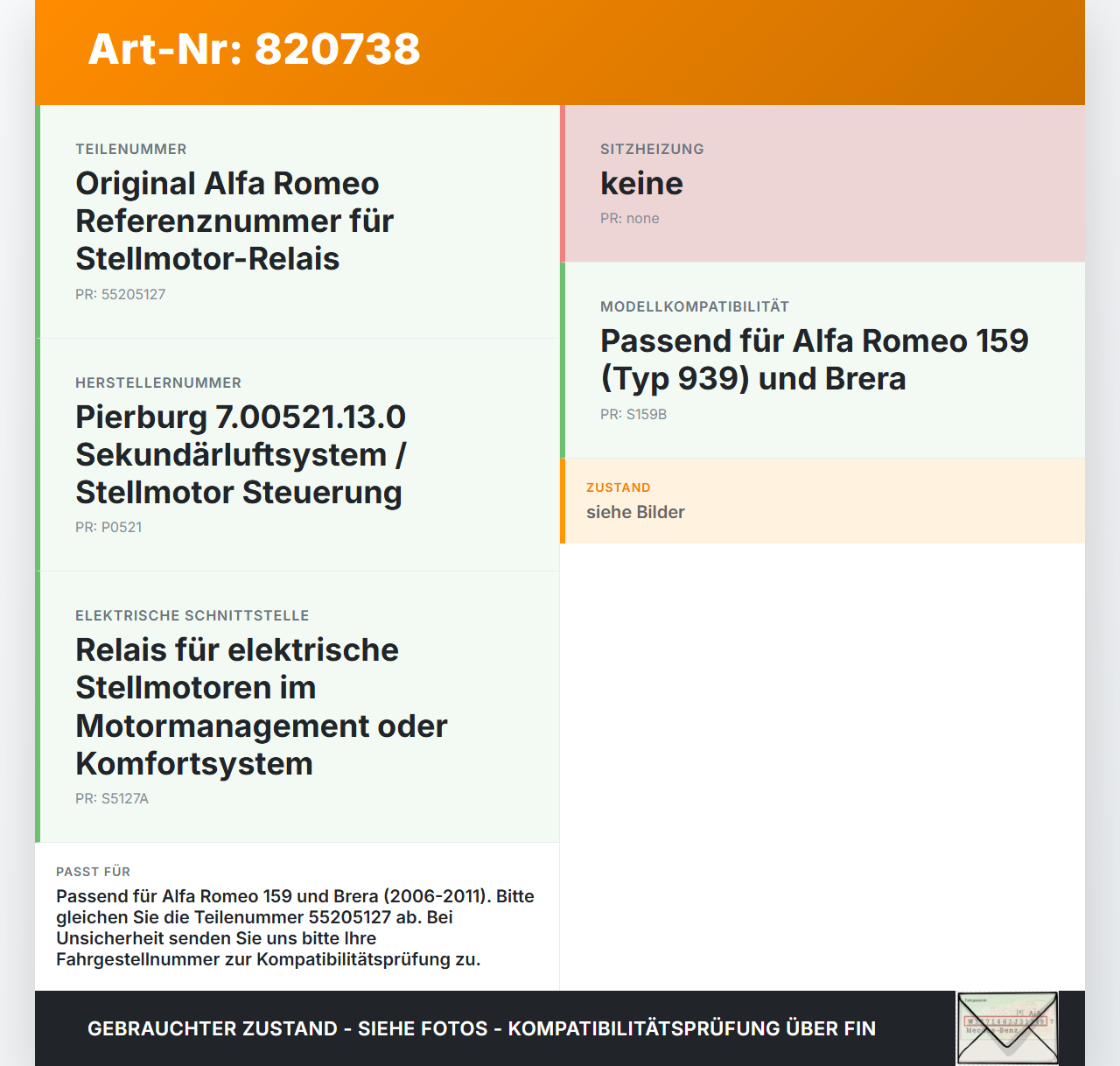 Alfa Romeo Brera 159 06-11 Relais Stellmotor Alfa Romeo Brera 159 06-11 01.05.2006 55205127 7.00521.13B5T301 gebraucht Vorschau 3