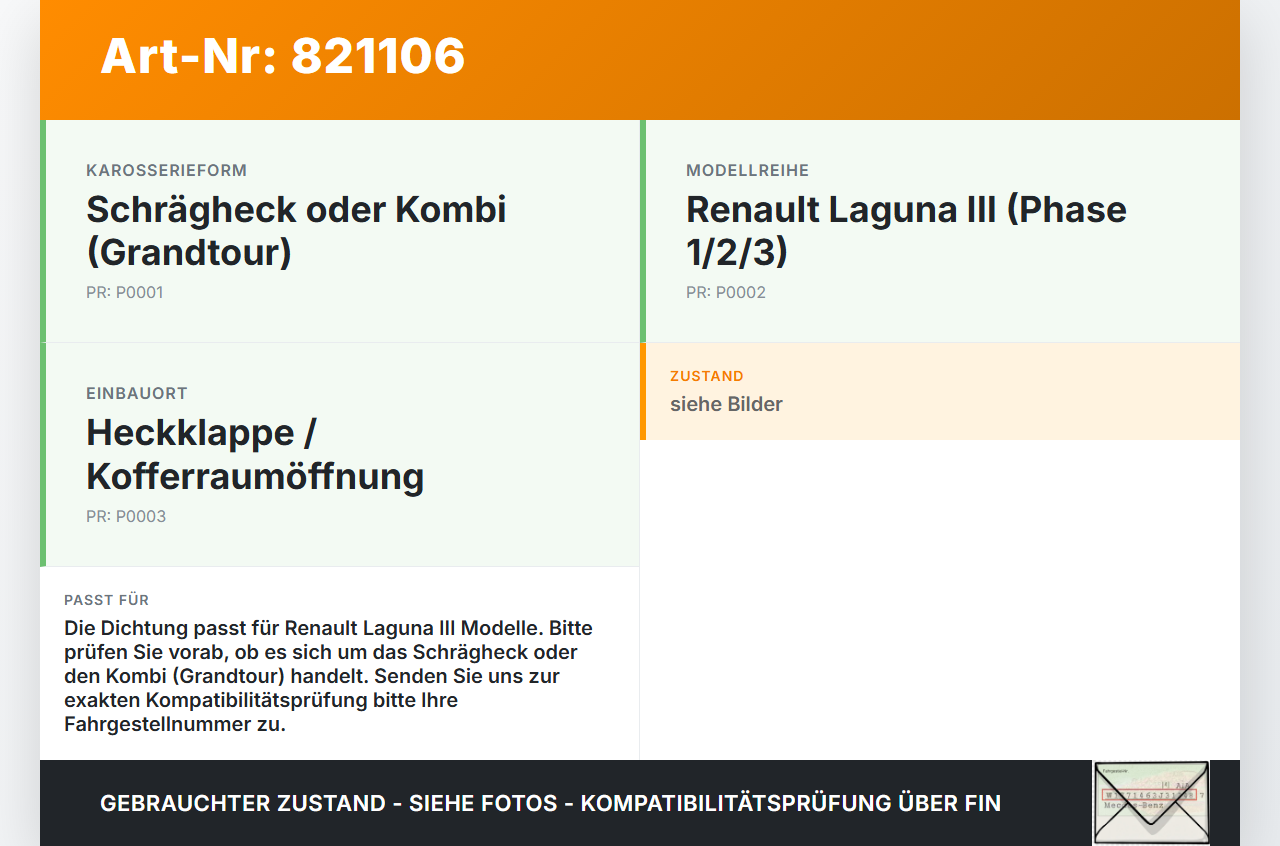 Renault Laguna III 3 08-11 Kombi Dichtung für Heckklappe Kofferraum Heckklappendichtung Renault Laguna III 3 08-11... Vorschau 3