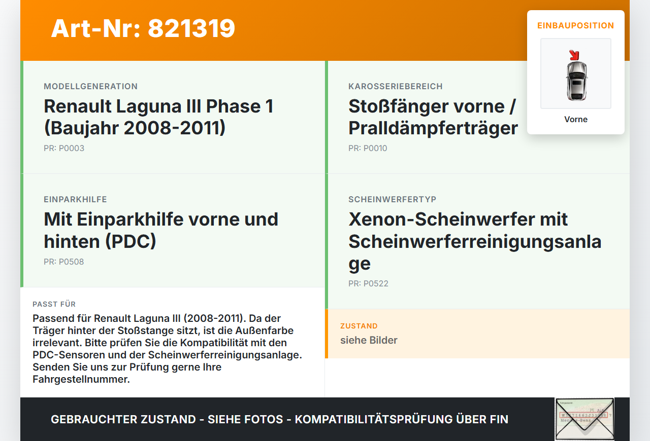 Renault Laguna III 3 08-11 Träger Pralldämpfer für Stoßstange Vorne Renault Laguna III 3 08-11 31.10.2007 gebraucht Vorschau 3