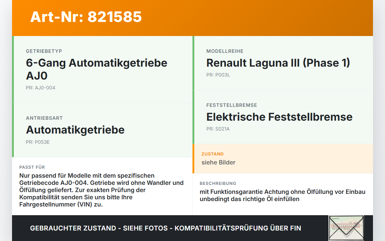 Renault Laguna III 3 08-11 dCi 2,0 110KW AJ0004 Automatikgetriebe Getriebe AJ0-004 ohne Wandler Renault Laguna III... Vorschau 3