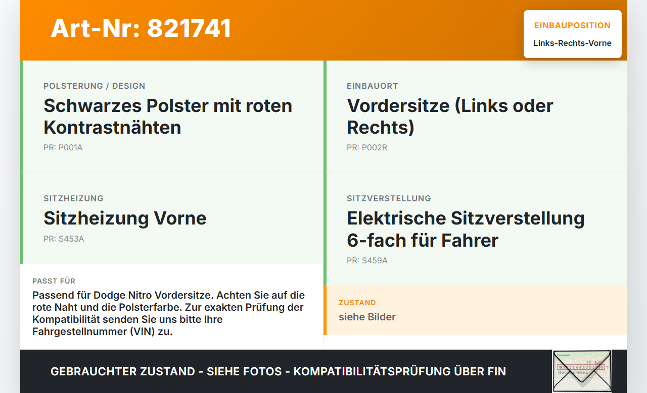 Dodge Nitro 06-10 Kopfstütze für Beifahrer Sitz Rechts oder Links Vorne rote Naht Dodge Nitro 06-10 20.08.2008 gebraucht Vorschau 3