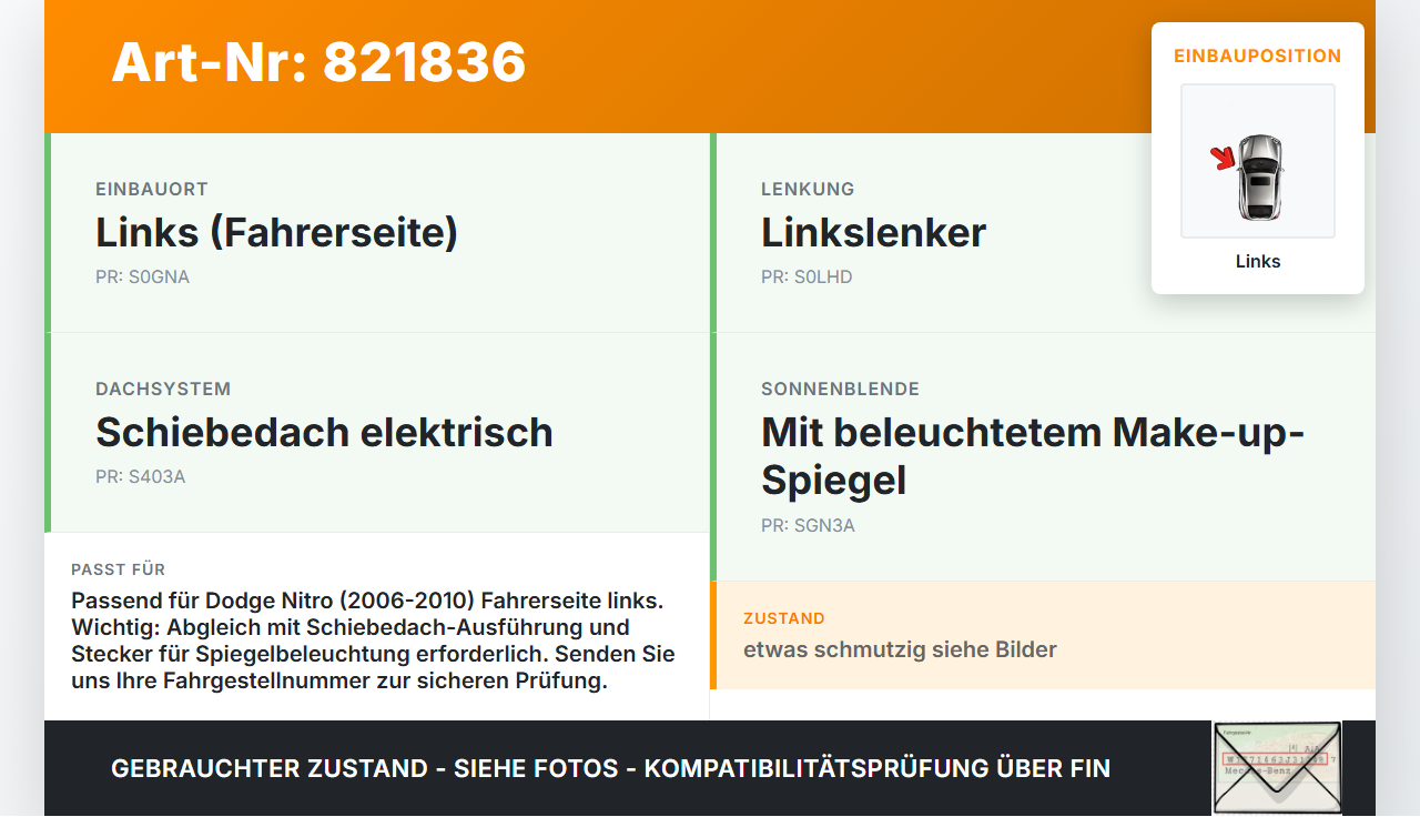 Dodge Nitro 06-10 Sonnenblende Links für Fahrer Dodge Nitro 06-10 20.08.2008 gebraucht Vorschau 3