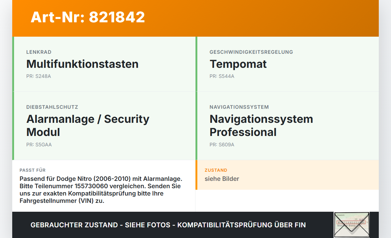 Dodge Nitro 06-10 Steuergerät ECU Modul SG Alarm Security Dodge Nitro 06-10 20.08.2008 05026135AC 155730060 gebraucht Vorschau 3