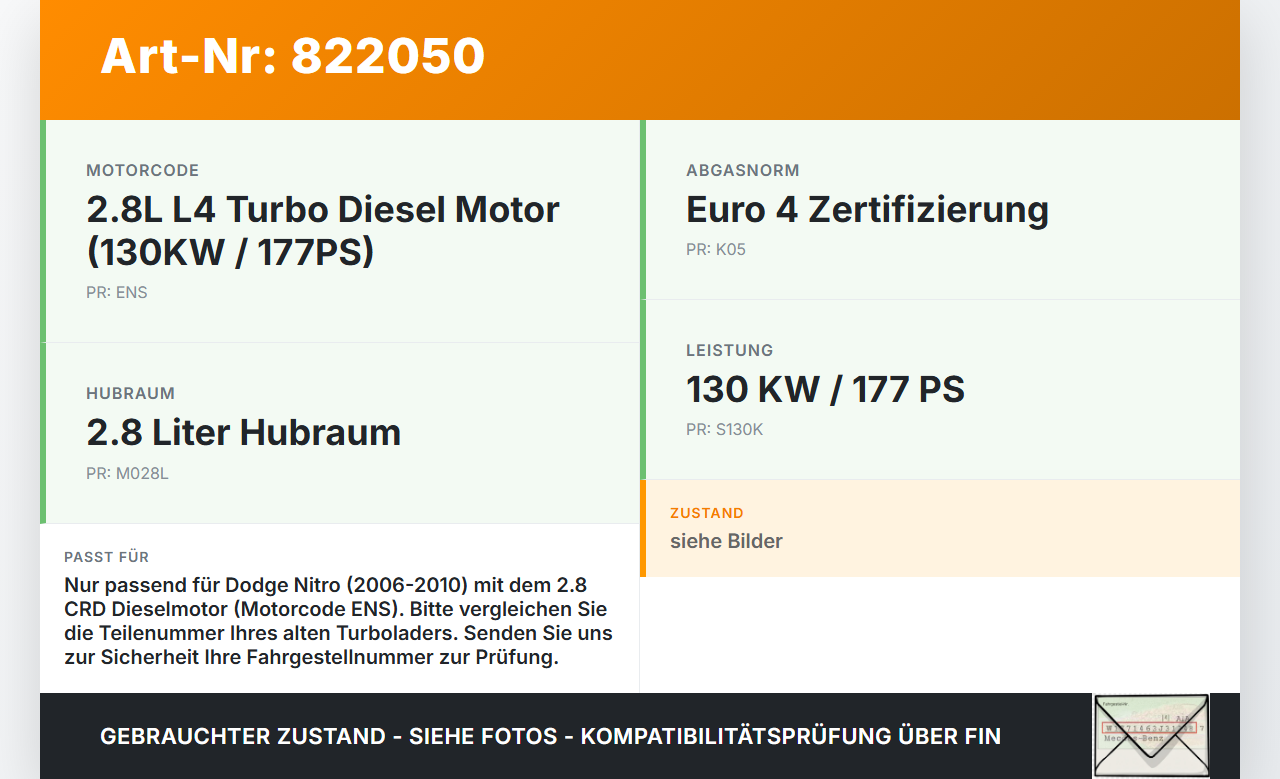 Dodge Nitro 06-10 CRD 2,8 130KW ENS Turbolader Turbo Abgasturbolader Dodge Nitro 06-10 20.08.2008 771953-1... Vorschau 3