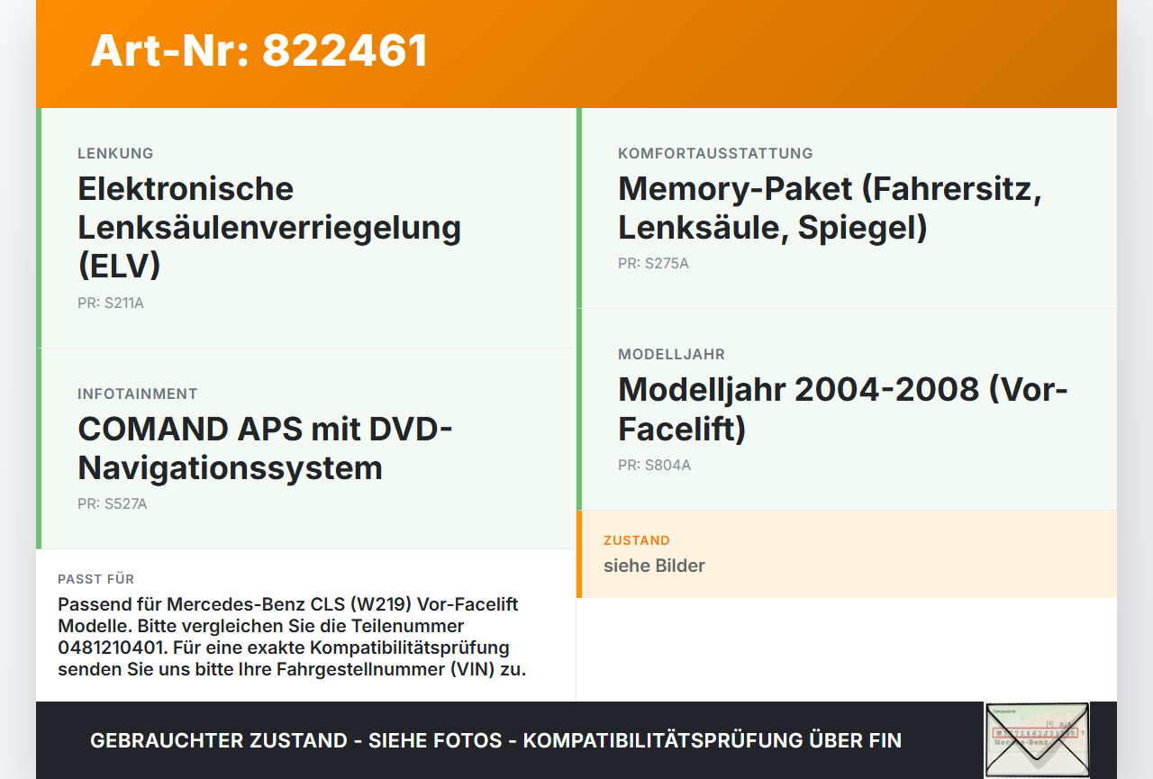 Mercedes C219 CLS 350 04-08 Lenkschloss Lenkradschloss Mercedes C219 CLS 350 04-08 14.07.2005 A2034621130... Vorschau 3