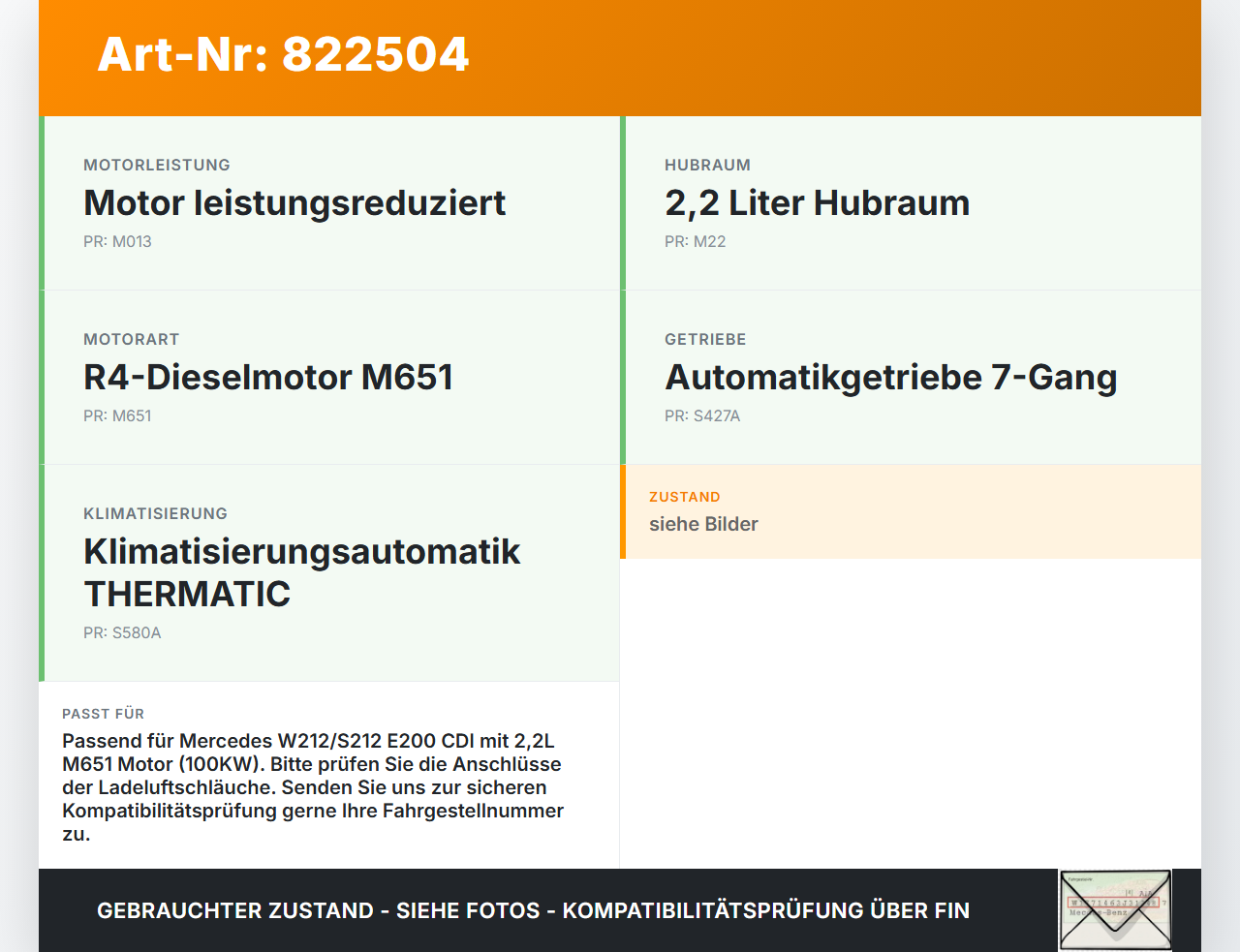 Mercedes W212 S212 E200 09-13 CDI 2,2 100KW Ladeluftkühler Kühler Mercedes W212 S212 E200 09-13 25.02.2011 gebraucht Vorschau 3