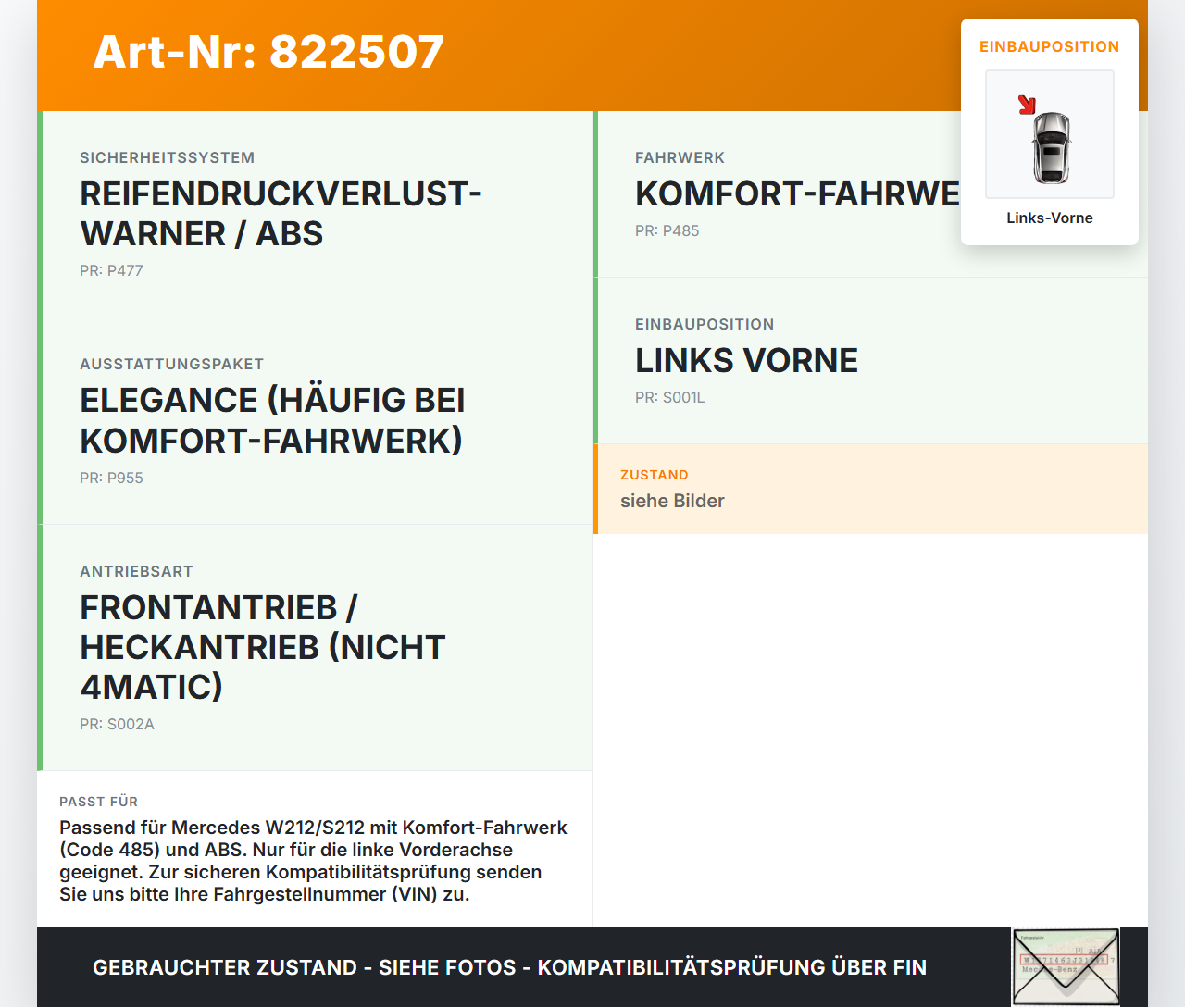 Mercedes W212 S212 E200 09-13 CDI 2,2 100KW Achsschenkel Radnabe mit ABS Links Vorne Mercedes W212 S212 E200 09-13... Vorschau 3