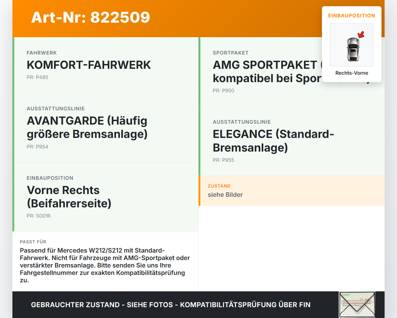 Mercedes W212 S212 E200 09-13 CDI 2,2 100KW Bremssattel Bremszange Vorne Rechts Mercedes W212 S212 E200 09-13... Vorschau 3