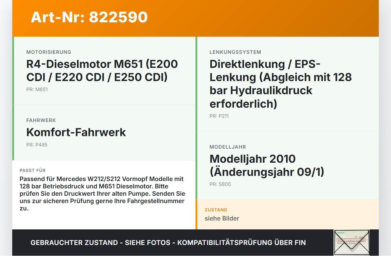Mercedes W212 S212 E200 09-13 CDI 2,2 100KW Servopumpe Hydraulikpumpe Lenkung 128bar Mercedes W212 S212 E200 09-13... Vorschau 3