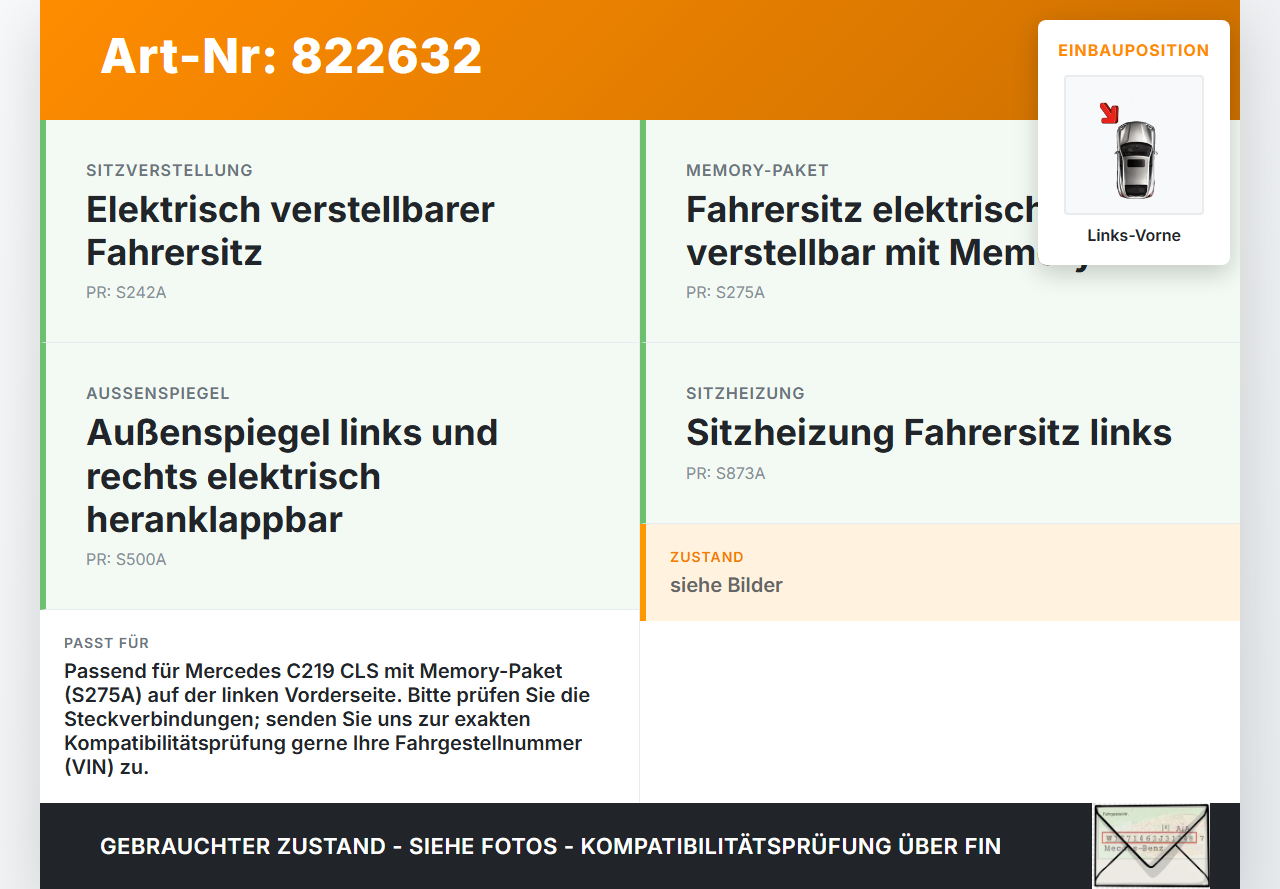 Mercedes C219 CLS 350 04-08 Stellmotor für Elektr. Sitzverstellung Links Vorne Mercedes C219 CLS 350 04-08... Vorschau 3