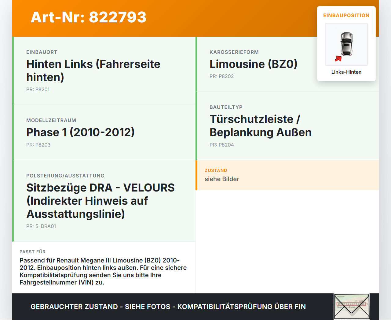 Renault Megane III BZ0 10-12 Lim Türleiste Beplankung Links Hinten Aussen TEKNG Renault Megane III BZ0 10-12... Vorschau 3