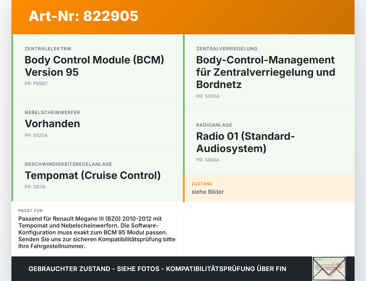 Renault Megane III BZ0 10-12 Steuergerät ECU Modul SG BCM 95 Body Control Renault Megane III BZ0 10-12 28.09.2011... Vorschau 3