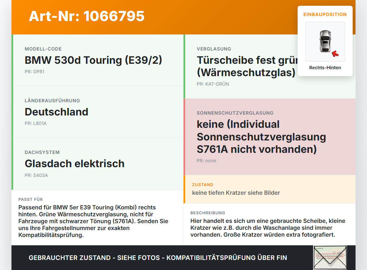 BMW 5er E39 530d 00-04 Kombi Seitenscheibe Dreieck Scheibe Rechts Hinten BMW 5er E39 530d 00-04 09.04.2002 8189262... Vorschau 3