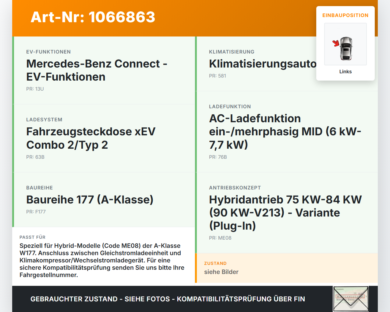 Mercedes W177 A250E 18-22 Lim Kabelbaum Leitungssatz Hochvoltleitung Klimakompressor Links Mercedes W177 A250E... Vorschau 3
