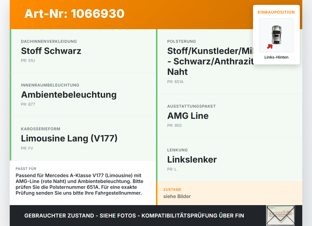 Mercedes W177 A250E 18-22 Lim Türverkleidung Türpappe Links Hinten rote Naht Mercedes W177 A250E 18-22 26.03.2021... Vorschau 3