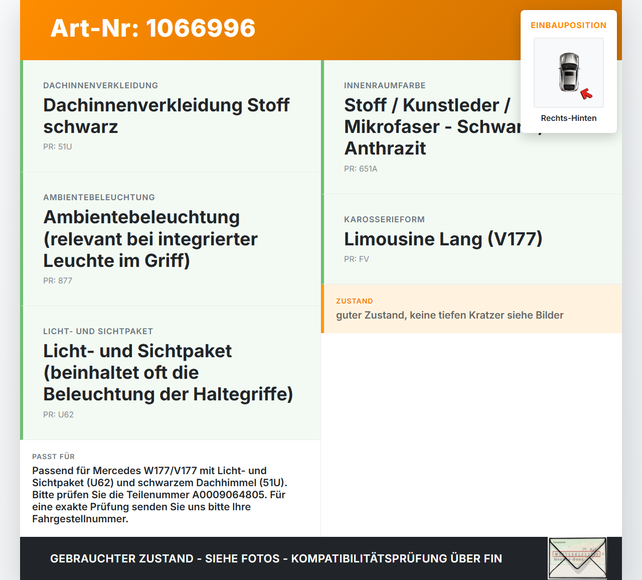 Mercedes W177 A250E 18-22 Lim Handgriff Haltegriff Rechts Hinten Mercedes W177 A250E 18-22 26.03.2021 A0009064805... Vorschau 3