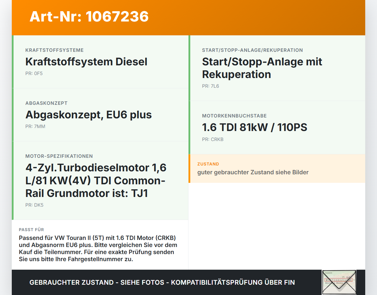 VW Touran II 5T 15-24 TDI 1,6 81KW Partikelfilter Rußpartikelfilter Dieselpartikelfilter DPF VW Touran II 5T 15-24... Vorschau 3