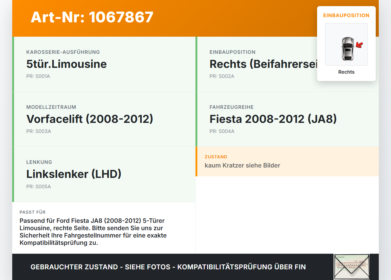 Ford Fiesta JA8 VII 08-12 5T Rückleuchte Rücklicht Heckleuchte Rechts orig Ford Fiesta JA8 VII 08-12 19.01.2009... Vorschau 3