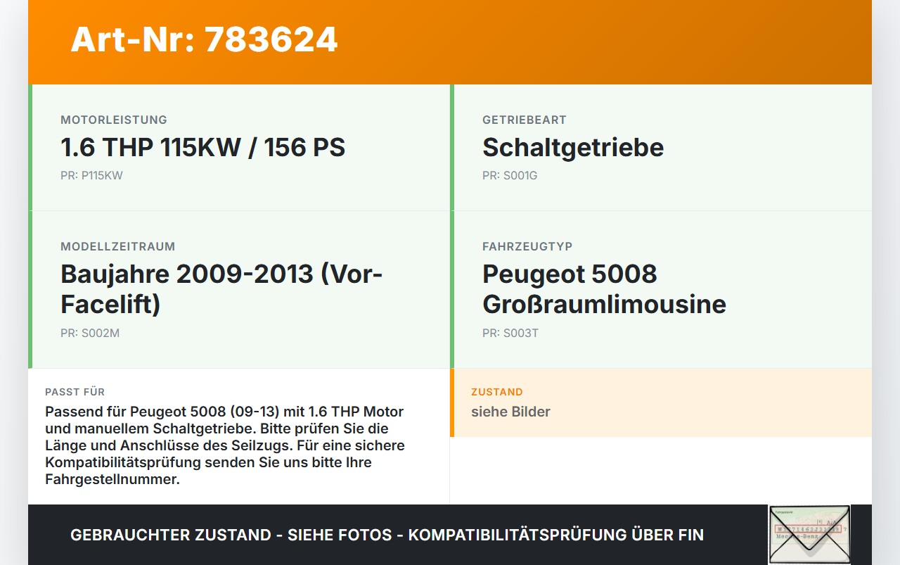 Peugeot 5008 09-13 THP 1,6 115KW Schaltzug Schaltseilzug Schaltseil Peugeot 5008 09-13 12.01.2011 gebraucht Vorschau 3