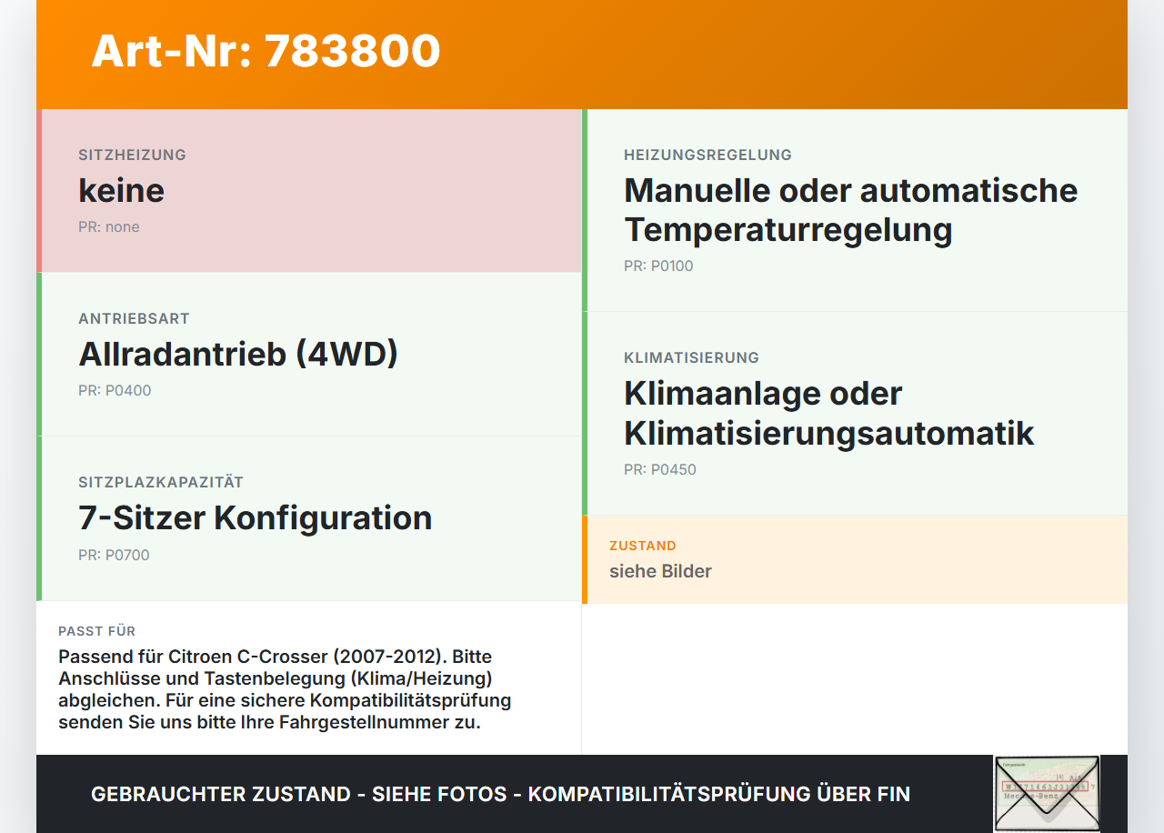 Citroen C-Crosser 07-12 Bedienteil Bedienelement Heizung Klimabedienteil Citroen C-Crosser 07-12 23.01.2008... Vorschau 3