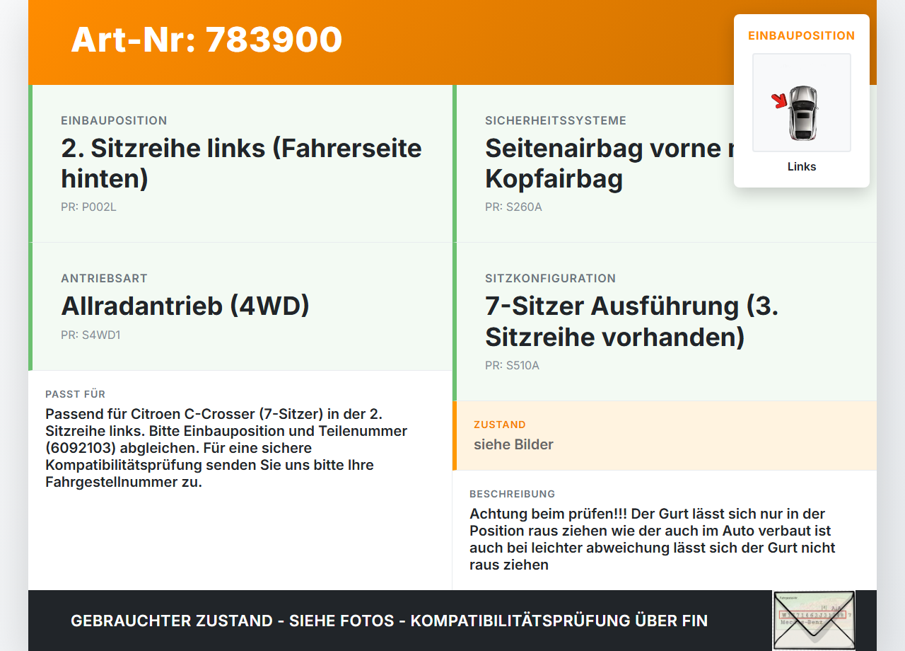Citroen C-Crosser 07-12 Gurt Sicherheitsgurt 2.Reihe Links Citroen C-Crosser 07-12 23.01.2008 6092103 609213900... Vorschau 3