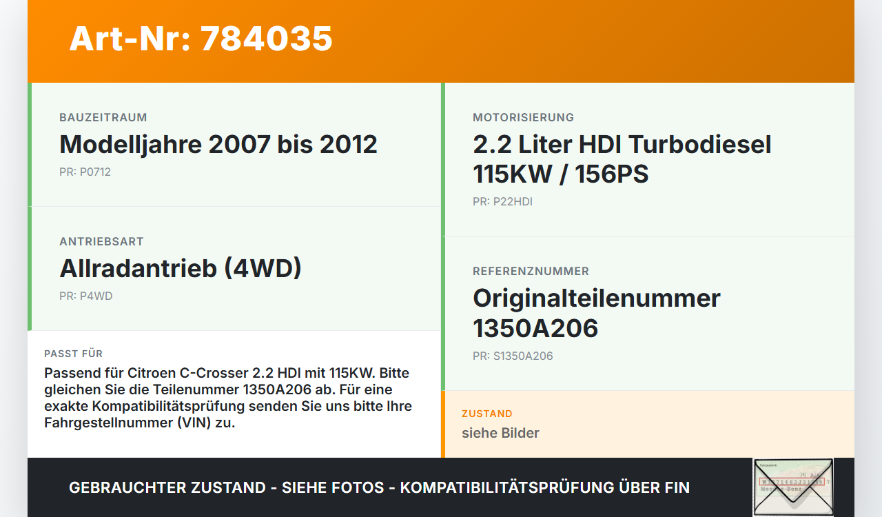 Citroen C-Crosser 07-12 HDI 2,2 115KW Wasserkühler Kühler Citroen C-Crosser 07-12 23.01.2008 10000A83A0 1350A206... Vorschau 3