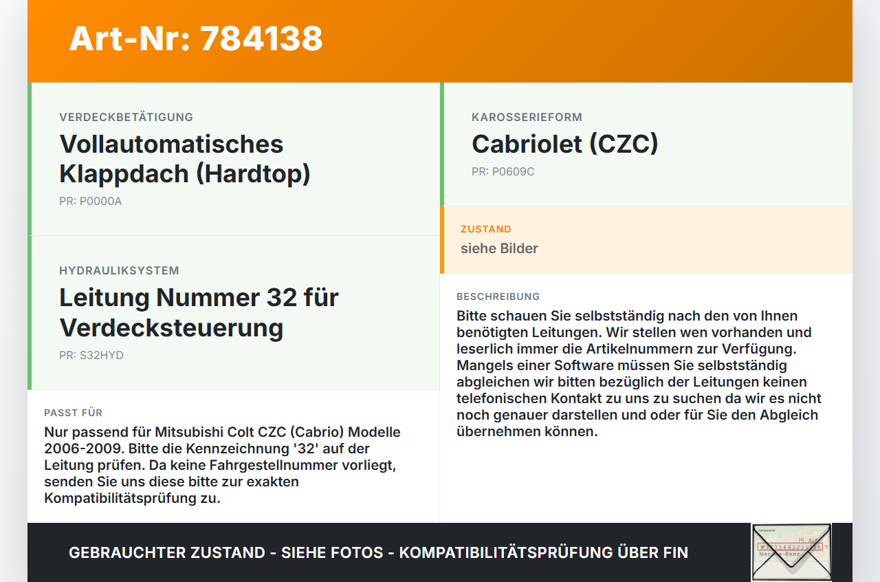 Mitsubishi Colt CZC 06-09 Cabrio Hydraulik Schlauch Leitung 32 für Verdeck Mitsubishi Colt CZC 06-09 01.07.2009... Vorschau 3