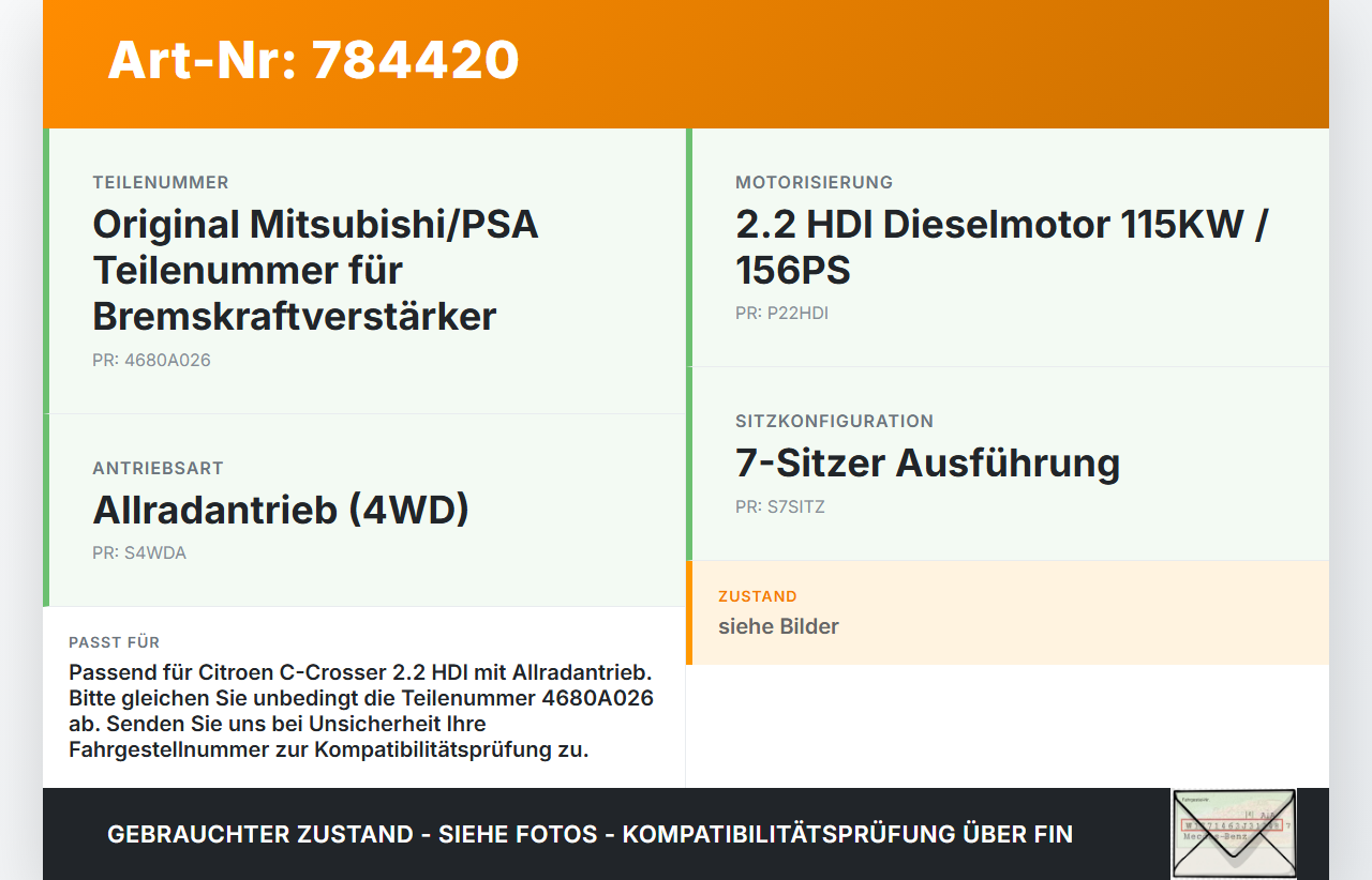 Citroen C-Crosser 07-12 HDI 2,2 115KW Bremskraftverstärker Citroen C-Crosser 07-12 23.01.2008 4680A026... Vorschau 3