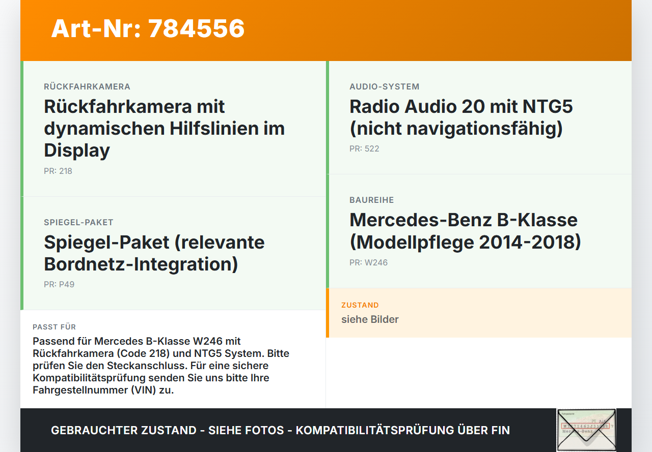Mercedes W246 B180 14-18 CDI 1,5 80KW Kamera Rückfahrkamera Sensor Mercedes W246 B180 14-18 22.05.2015 A2469052303... Vorschau 3