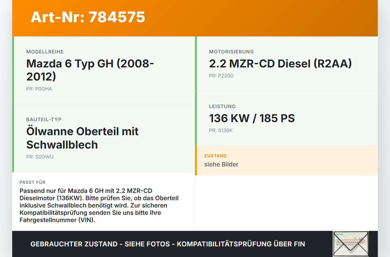 Mazda 6 GH 08-12 MZR-CD 2,2d 136KW Ölwanne Motorwanne Oberteil Schwallblech Mazda 6 GH 08-12 30.09.2009 gebraucht Vorschau 3