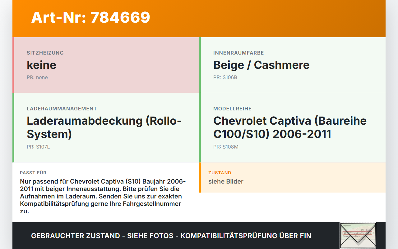 Chevrolet Captiva S10 06-11 Laderaumabdeckung Laderaumrollo Beige Chevrolet Captiva S10 06-11 22.11.2007 gebraucht Vorschau 3