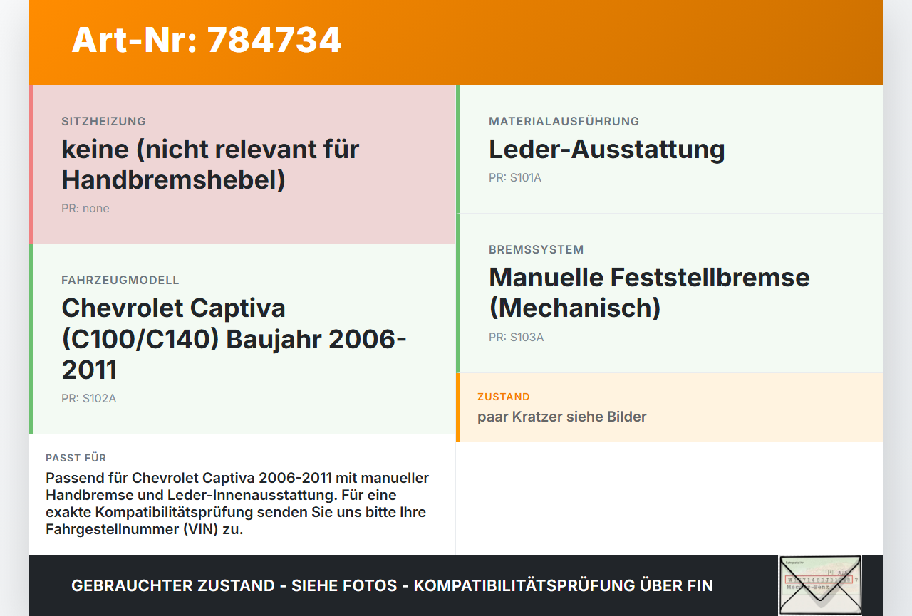 Chevrolet Captiva S10 06-11 Handbremshebel Hebel für Handbremse Bremshebel Chevrolet Captiva S10 06-11 22.11.2007... Vorschau 3