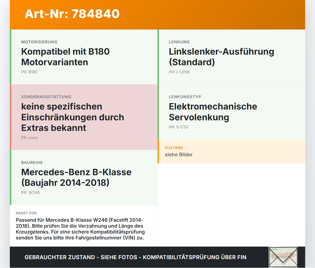 Mercedes W246 B180 14-18 Lenkungsteil Kreuzgelenk für Lenksäule Mercedes W246 B180 14-18 22.05.2015 gebraucht Vorschau 3