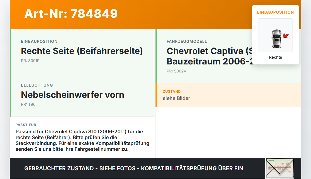 Chevrolet Captiva S10 06-11 Nebelscheinwerfer Rechts orig Chevrolet Captiva S10 06-11 22.11.2007 gebraucht Vorschau 3