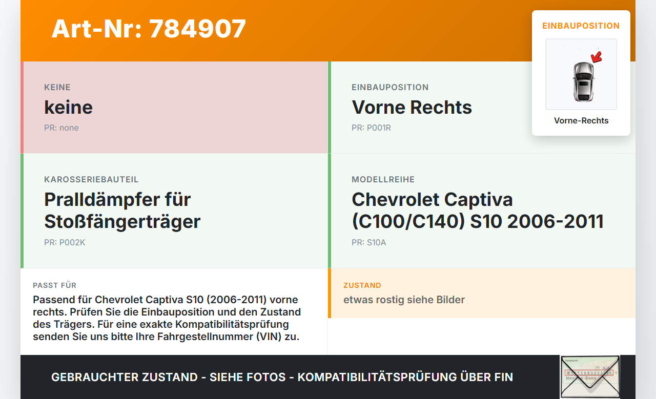 Chevrolet Captiva S10 06-11 Pralldämpfer für Träger Stoßstange Vorne Rechts Chevrolet Captiva S10 06-11 22.11.2007... Vorschau 3