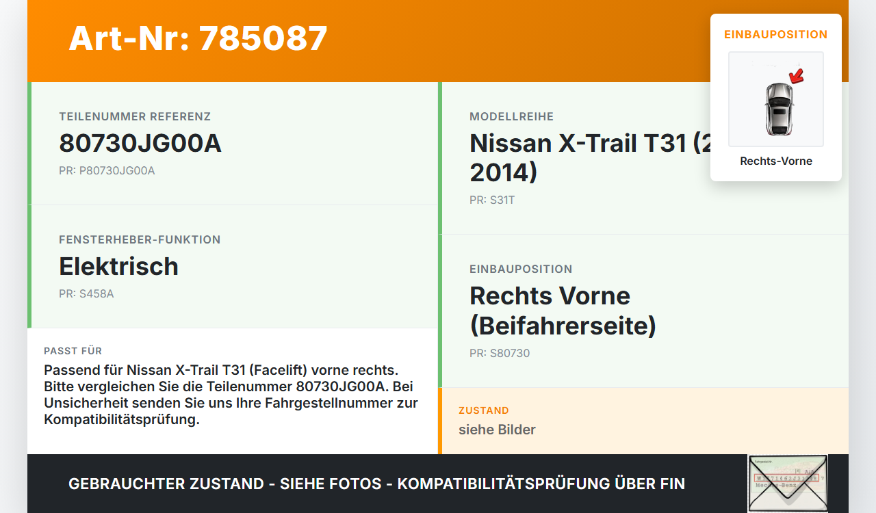 Nissan X-Trail T31 10-14 Fensterhebermotor Rechts Vorne Nissan X-Trail T31 10-14 18.04.2012 262100-4300 80730JG00A... Vorschau 3